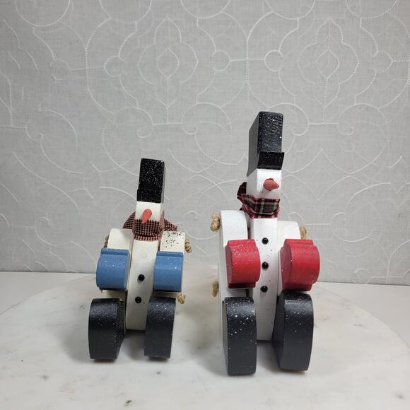 VINTAGE Wood Jointed Snowmen Handmade Christmas Holiday Winter‎ Decor - Picture 1 of 14